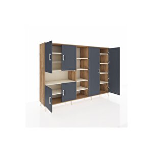 Hyperion Dolap 13 Raflı 6 Kapaklı 220x44x163 Çam-antrasit/aytaşı