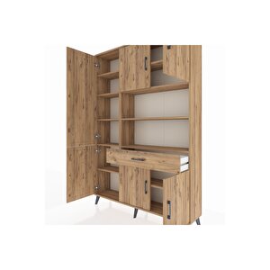 Arges Gardrop 10 Raflı Tek Çekmeceli 6 Kapaklı 132x30x195 Çam-çam