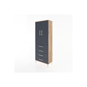 Arges Dolap 3 Raflı 4 Çekmeceli 2 Kapaklı 60x30x163 Çam-antrasit