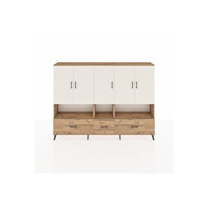 Arges Dolap 12 Raflı 3 Çekmeceli 5 Kapaklı 220x30x163 Çam-aytaşı/çam