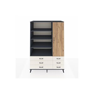 Kronos Dolap 8 Raflı 6 Çekmeceli Tek Kapaklı  132x59x195 Antrasit-çam/aytaşı