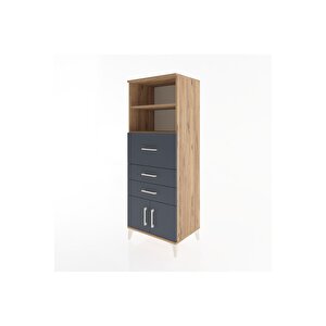 Hyperion Dolap 2 Raflı 3 Çekmeceli 2 Kapaklı 60x44x163 Çam-antrasit