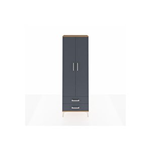 Arges Dolap 2 Raflı 2 Çekmeceli Tek Askılı 60x30x182 Çam-antrasit