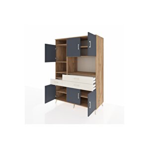 Kronos Dolap 9 Raflı 3 Çekmeceli 6 Kapaklı 132x59x195 Çam-antrasit/aytaşı
