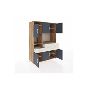 Kronos Dolap 9 Raflı 3 Çekmeceli 6 Kapaklı 132x59x195 Çam-antrasit/aytaşı