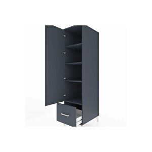 Kronos Dolap 4 Raflı Tek Çekmeceli Tek Kapaklı 44x59x182 Antrasit-antrasit