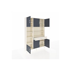 Arges Dolap 10 Raflı Tek Çekmeceli 6 Kapaklı 132x30x195 Aytaşı-antrasit/aytaşı