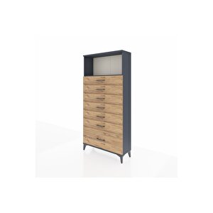 Arges Dolap Tek Raflı 7 Çekmeceli 88x30x182 Antrasit-çam