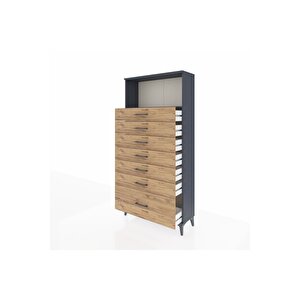 Arges Dolap Tek Raflı 7 Çekmeceli 88x30x182 Antrasit-çam