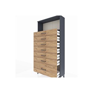 Arges Dolap Tek Raflı 7 Çekmeceli 88x30x182 Antrasit-çam