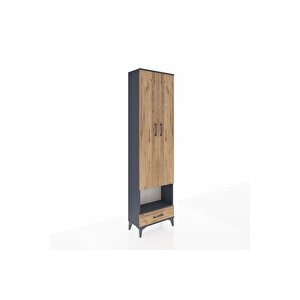 Arges Dolap 5 Raflı Tek Çekmeceli Tek Askılı 60x30x221 Antrasit-çam