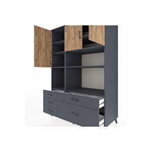 Kronos Dolap 8 Raflı 5 Çekmeceli 3 Kapaklı 132x59x195 Antrasit-çam/antrasit