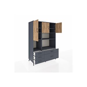 Kronos Dolap 8 Raflı 5 Çekmeceli 3 Kapaklı 132x59x195 Antrasit-çam/antrasit