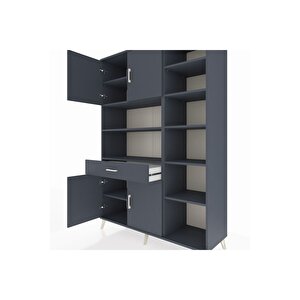 Hyperion Gardrop 10 Raflı Tek Çekmeceli 4 Kapaklı 132x44x195 Antrasit-antrasit