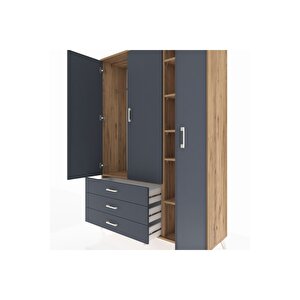 Hyperion Gardrop 6 Raflı 3 Çekmeceli Tek Askılı 132x44x195 Çam-antrasit