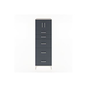 Hyperion Dolap Tek Raflı 5 Çekmeceli 2 Kapaklı 60x44x182 Aytaşı-antrasit