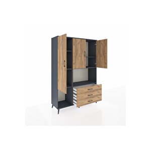 Hyperion Gardrop 6 Raflı 3 Çekmeceli 3 Kapaklı 132x44x195 Antrasit-çam