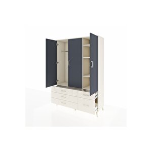 Hyperion Dolap 5 Raflı 5 Çekmeceli Tek Askılı 132x44x195 Aytaşı-antrasit/aytaşı