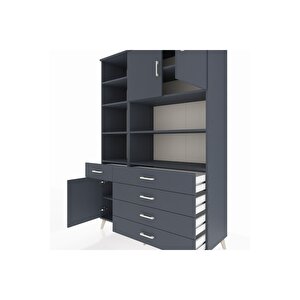 Hyperion Gardrop 9 Raflı 5 Çekmeceli 3 Kapaklı 132x44x195 Antrasit-antrasit