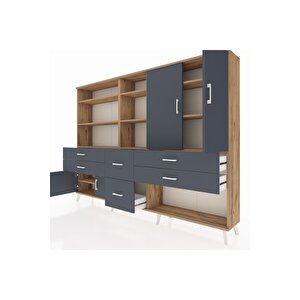 Arges Dolap 10 Raflı 6 Çekmeceli 4 Kapaklı 220x30x163 Çam-antrasit