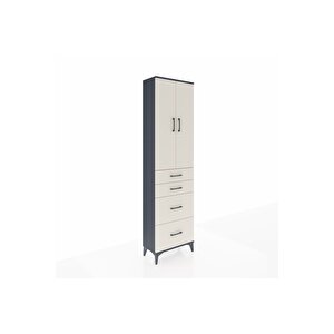 Arges Dolap 3 Raflı 4 Çekmeceli 2 Kapaklı 60x30x221 Antrasit-aytaşı