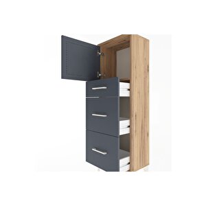 Arges Dolap Tek Raflı 3 Çekmeceli Tek Kapaklı 44x30x134 Çam-antrasit