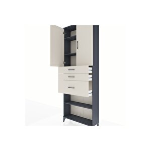 Arges Dolap 4 Raflı 3 Çekmeceli 2 Kapaklı 88x30x243 Antrasit-aytaşı