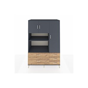 Kronos Dolap 7 Raflı 5 Çekmeceli 3 Kapaklı 132x59x195 Antrasit-antrasit/çam