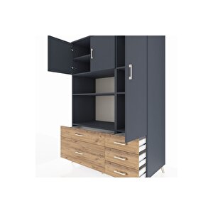 Kronos Dolap 7 Raflı 5 Çekmeceli 3 Kapaklı 132x59x195 Antrasit-antrasit/çam