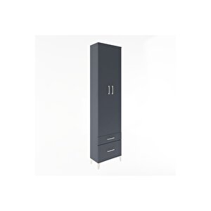 Arges Dolap 4 Raflı 2 Çekmeceli 2 Kapaklı 60x30x243 Antrasit-antrasit