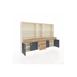 Arges Dolap 11 Raflı 5 Çekmeceli 4 Kapaklı 220x30x163 Aytaşı-antrasit/çam