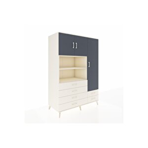 Kronos Dolap 9 Raflı 6 Çekmeceli 3 Kapaklı 132x59x195 Aytaşı-antrasit/aytaşı