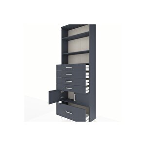 Arges Dolap 4 Raflı 5 Çekmeceli 2 Kapaklı 88x30x243 Antrasit-antrasit