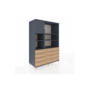 Kronos Dolap 7 Raflı 8 Çekmeceli Tek Kapaklı  132x59x195 Antrasit-antrasit/çam