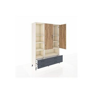 Hyperion Dolap 8 Raflı 4 Çekmeceli 2 Kapaklı 132x44x195 Aytaşı-çam/antrasit