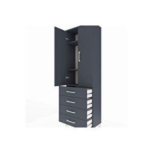 Arges Dolap 3 Raflı 4 Çekmeceli 2 Kapaklı 60x30x182 Antrasit-antrasit