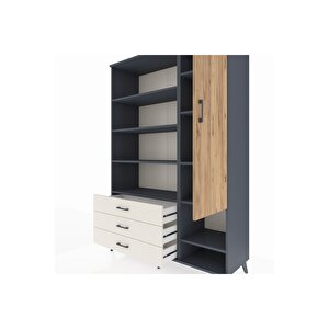 Hyperion Dolap 9 Raflı 3 Çekmeceli Tek Kapaklı  132x44x195 Antrasit-çam/aytaşı