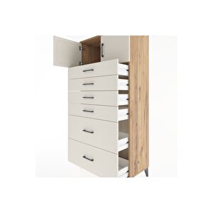 Hyperion Dolap Tek Raflı 6 Çekmeceli 2 Kapaklı 88x44x182 Çam-aytaşı