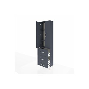 Arges Dolap 3 Raflı 3 Çekmeceli 2 Kapaklı 60x30x221 Antrasit-antrasit