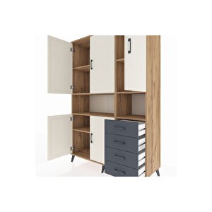 Hyperion Dolap 7 Raflı 4 Çekmeceli 5 Kapaklı 132x44x195 Çam-aytaşı/antrasit