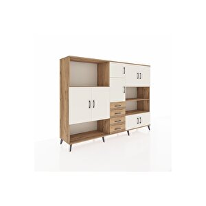 Hyperion Dolap 9 Raflı 4 Çekmeceli 8 Kapaklı 220x44x163 Çam-aytaşı/çam