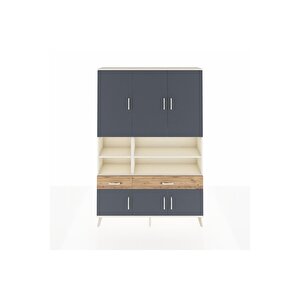 Arges Dolap 8 Raflı 2 Çekmeceli 6 Kapaklı 132x30x195 Aytaşı-antrasit/çam
