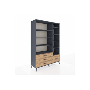 Hyperion Dolap 9 Raflı 4 Çekmeceli  132x44x195 Antrasit-antrasit/çam