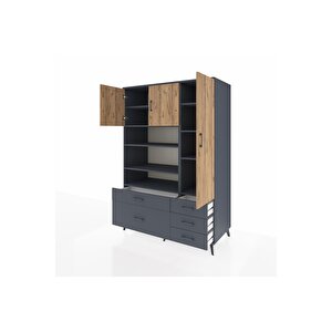 Kronos Dolap 9 Raflı 5 Çekmeceli 3 Kapaklı 132x59x195 Antrasit-çam/antrasit