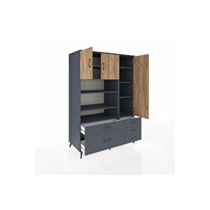 Kronos Dolap 9 Raflı 5 Çekmeceli 3 Kapaklı 132x59x195 Antrasit-çam/antrasit