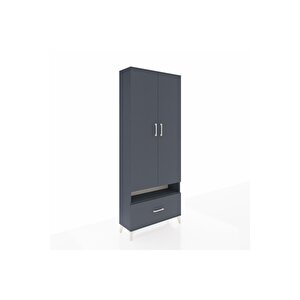 Arges Dolap 5 Raflı Tek Çekmeceli 2 Kapaklı 88x30x221 Antrasit-antrasit