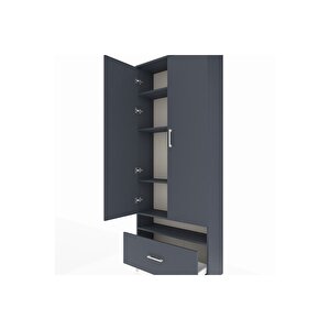 Arges Dolap 5 Raflı Tek Çekmeceli 2 Kapaklı 88x30x221 Antrasit-antrasit
