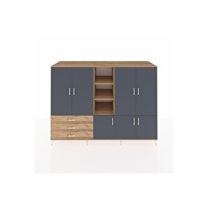 Kronos Dolap 11 Raflı 3 Çekmeceli 7 Kapaklı 220x59x163 Çam-antrasit/çam