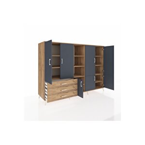 Kronos Dolap 11 Raflı 3 Çekmeceli 7 Kapaklı 220x59x163 Çam-antrasit/çam