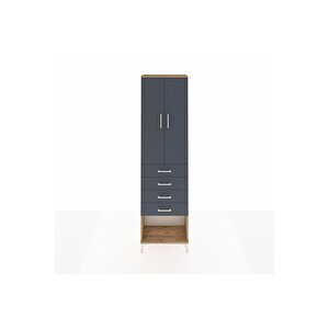 Arges Dolap 3 Raflı 4 Çekmeceli 2 Kapaklı 60x30x221 Çam-antrasit